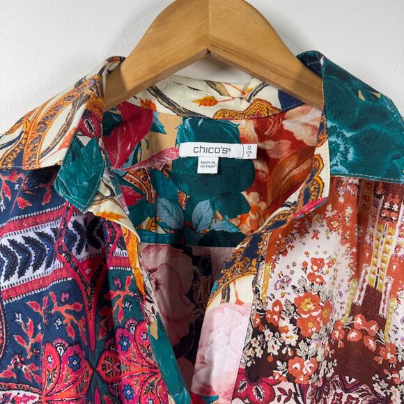 Chico's Dress Women 4 NWT Very Cherry Balloon Hem Tapestry Floral Pocket Modest - Picture 5 of 8